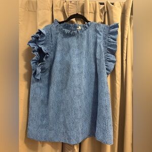 JODIFL Blue dot Women’s Blouse with Ruffles